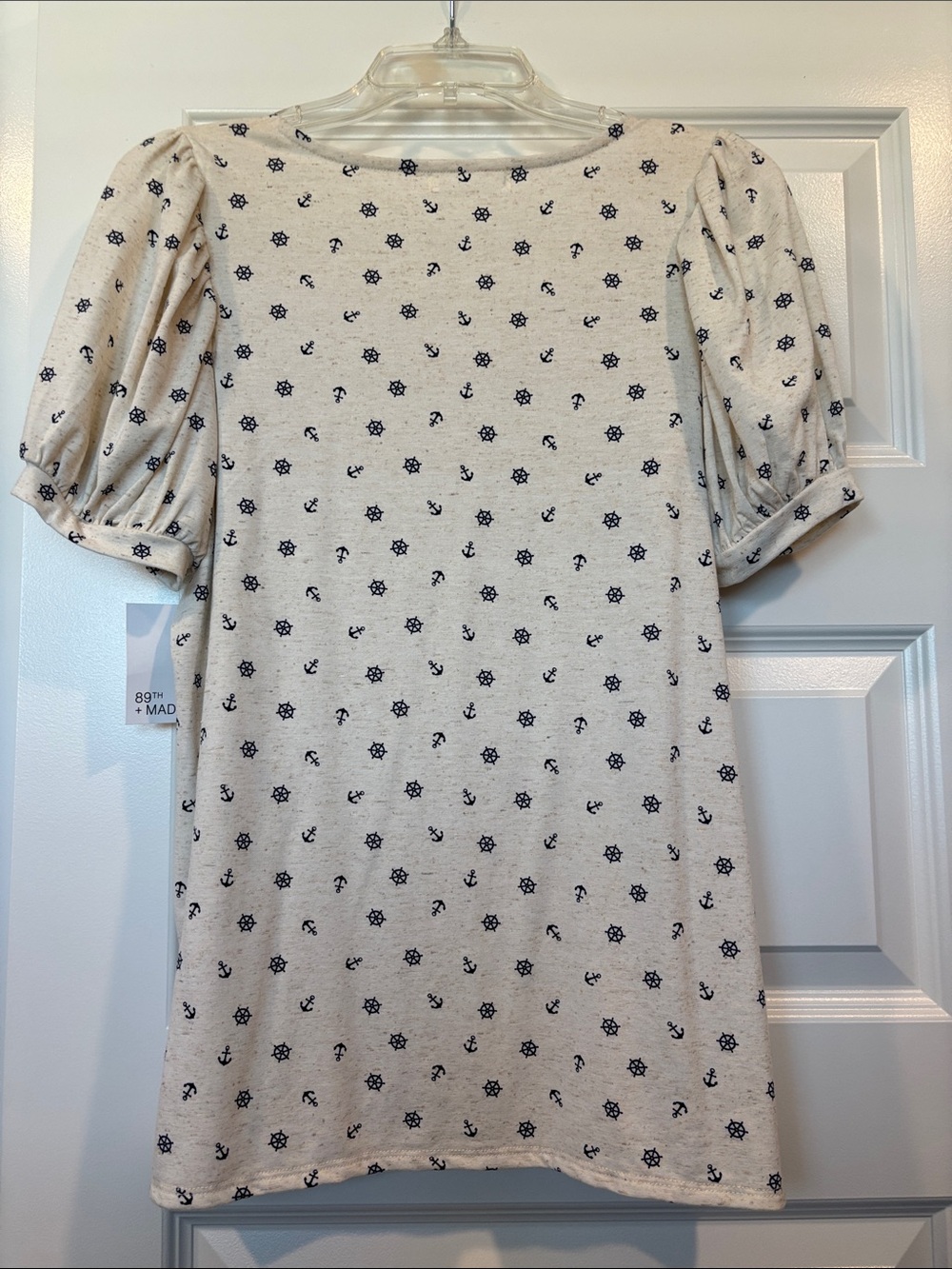 Madison Cream Top with Navy Nautical Motif and Puff Sleeves - Picture 4 of 4